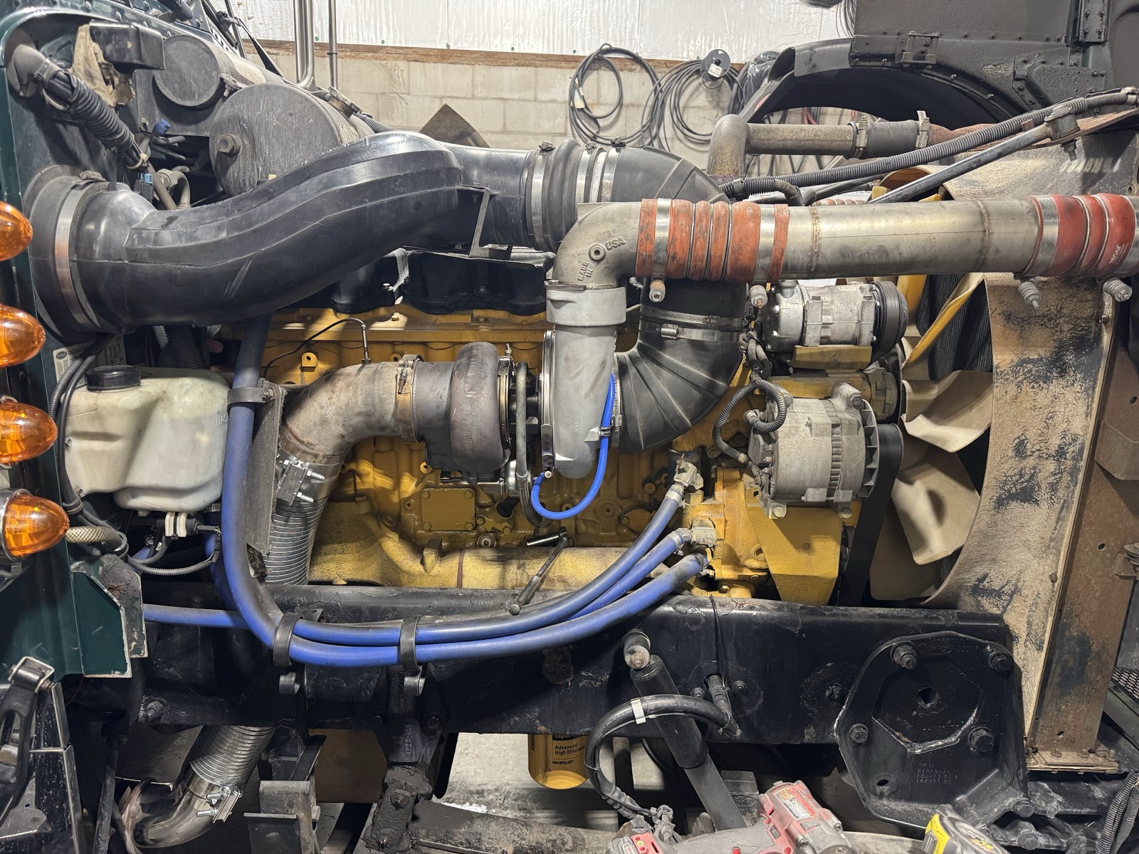Caterpillar diesel engine with blue silicone boots