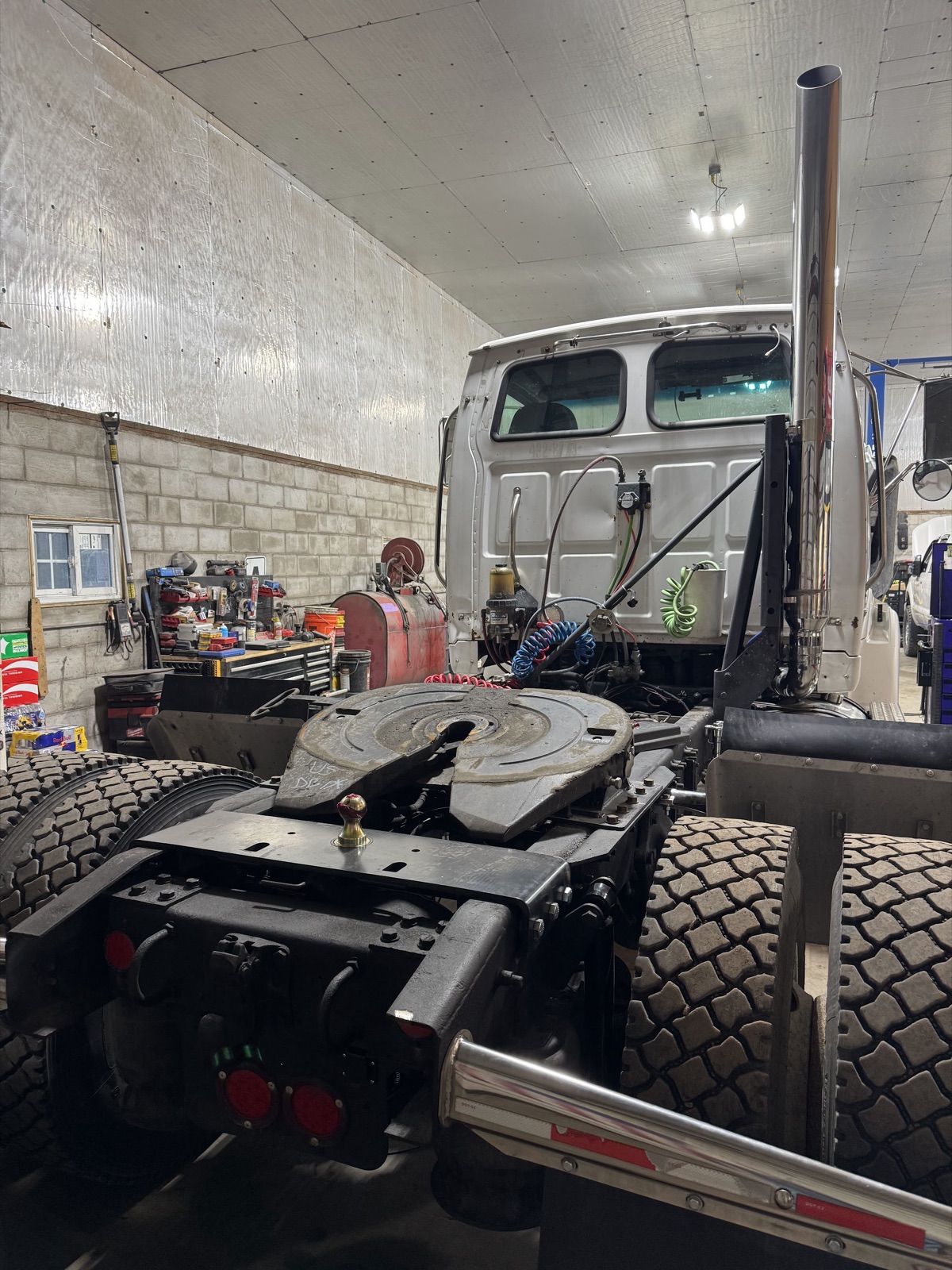 Heavy duty chassis rear view in the shop