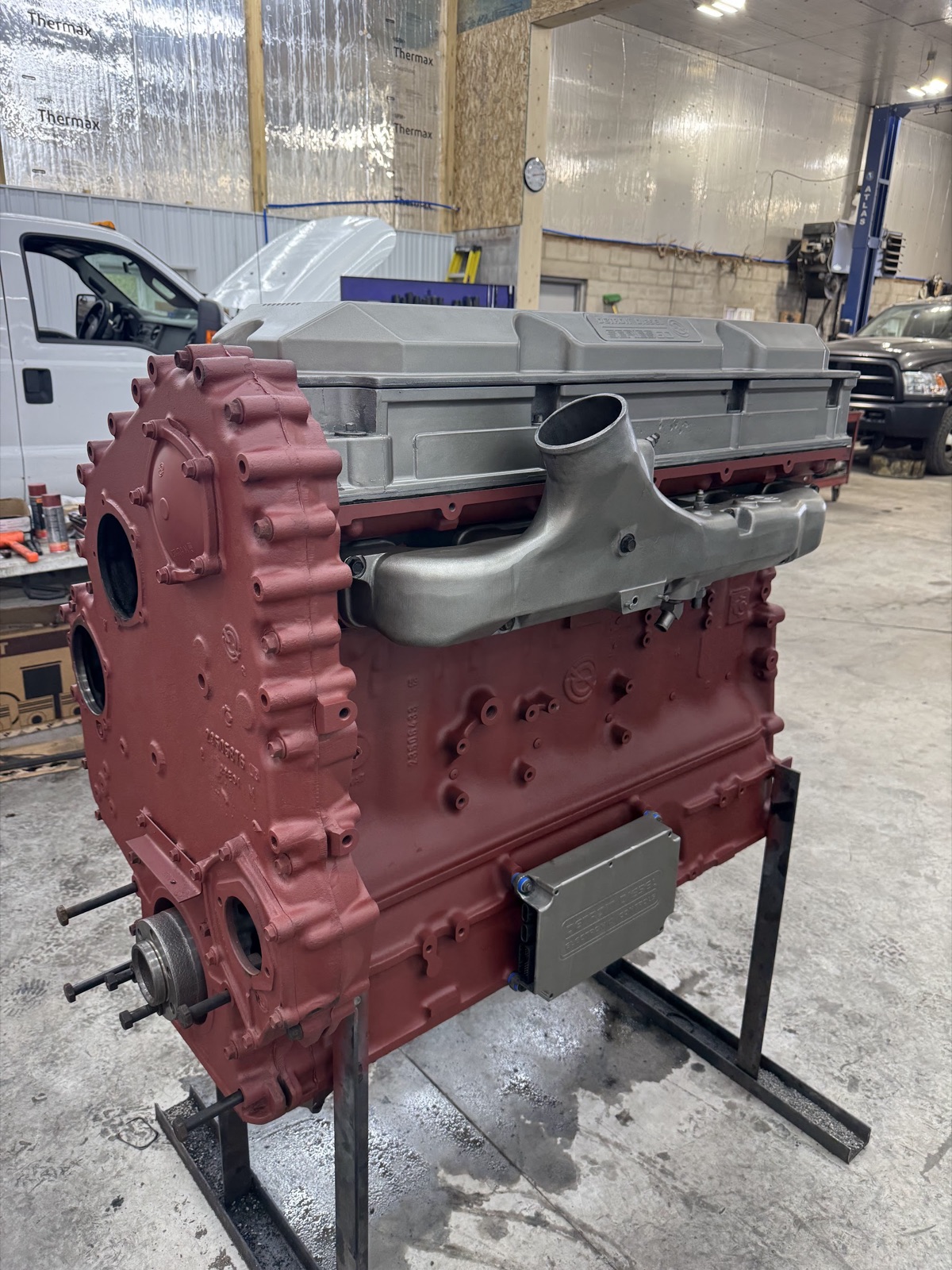 Cummins long block on engine stand