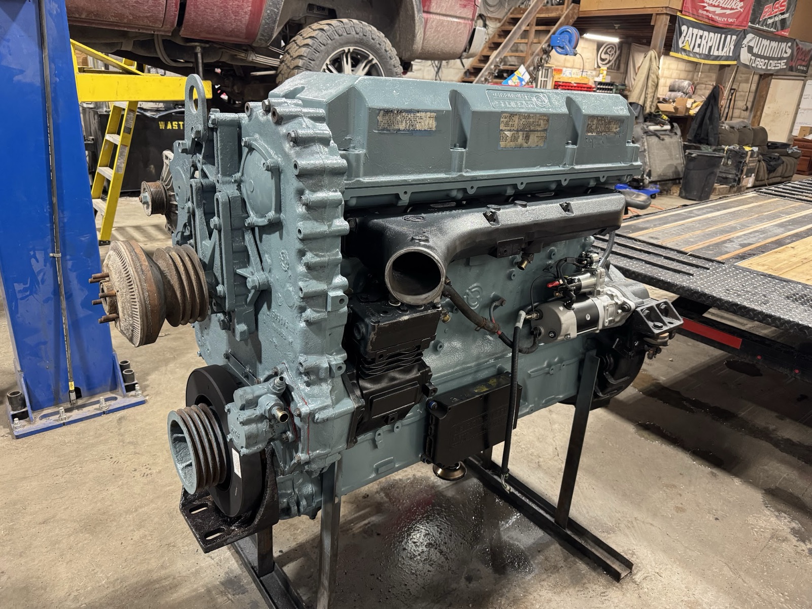Diesel engine on stand ready for install