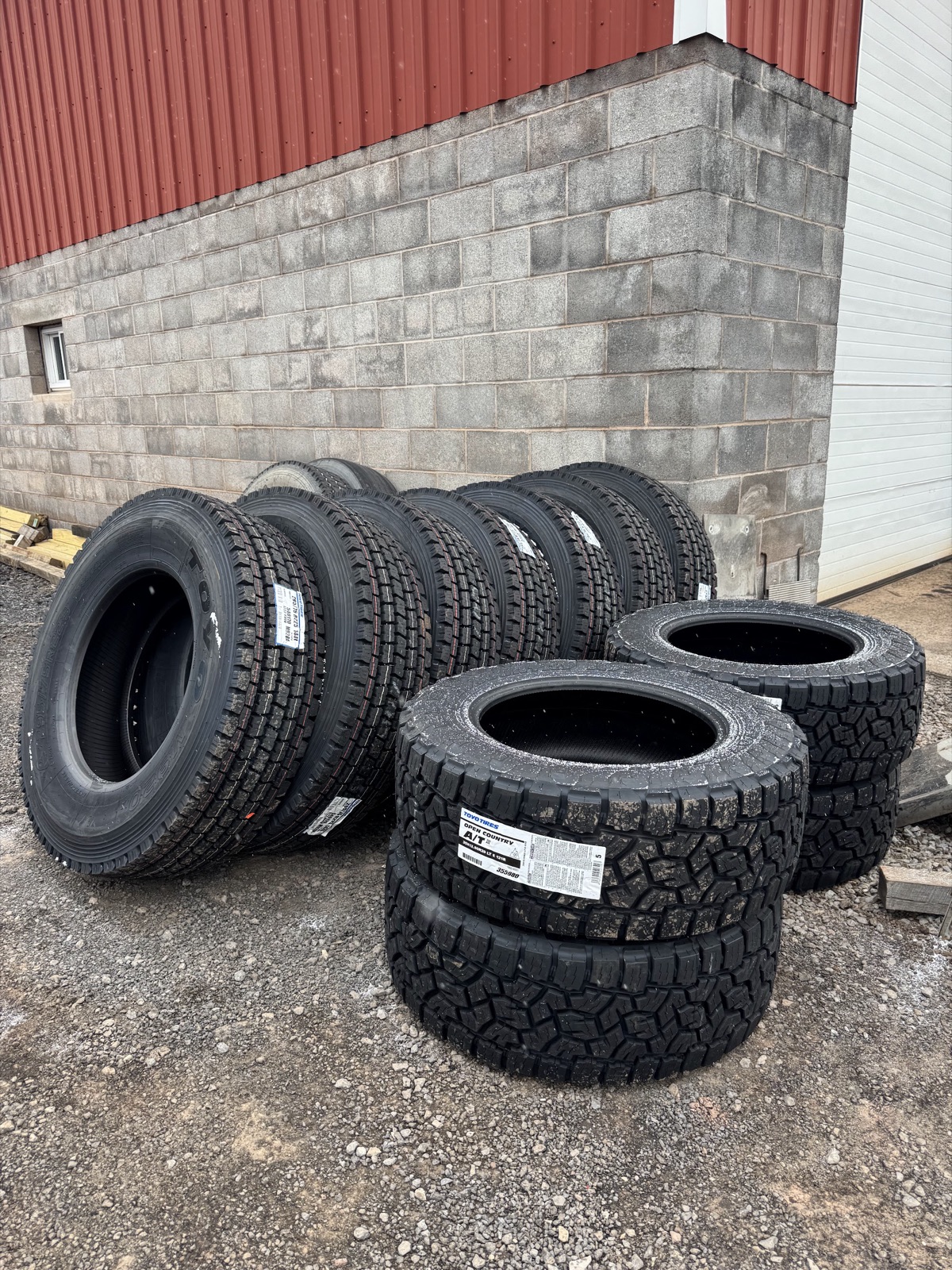 Stack of new commercial diesel truck tires